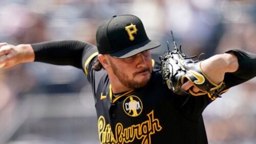 Pittsburgh Pirates pitcher Paul Skenes delivers during the first inning of a baseball game against the Colorado Rockies Sunday, Aug. 24, 2025, in Pittsburgh. (AP Photo/Matt Freed)