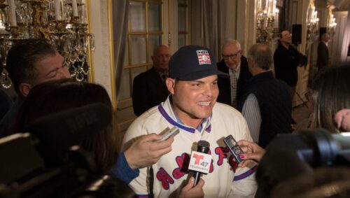 Newly elected baseball Hall of Fame inductee Ivan Rodriguez speaks to reporters during a news conference, Thursday, Jan. 19, 2017, in New York.