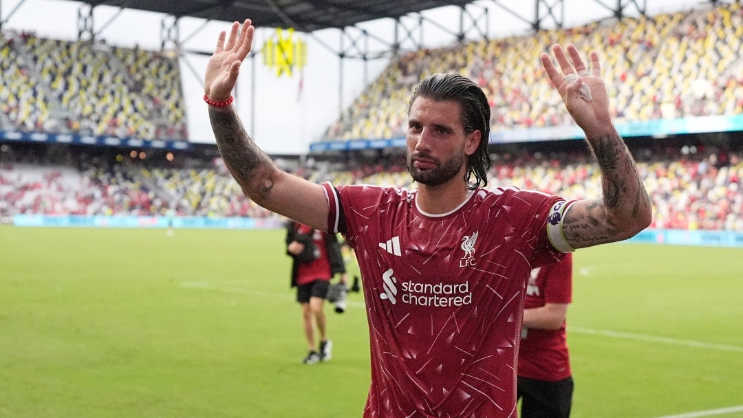 Liverpool midfielder Dominik Szoboszlai (8) walks off the pitch after a preseason club friendly Premier League soccer match against Sunderland AFC, Saturday, July 25, 2026, in Nashville, Tenn. (AP Photo/George Walker IV)